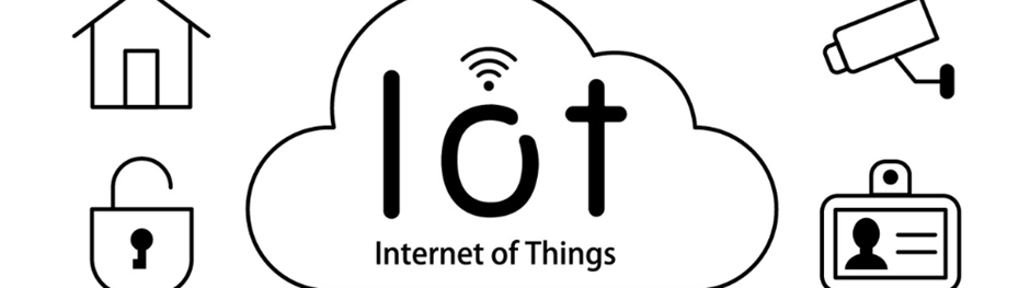 IoTを中心としたクラウドのイラストと住宅・セキュリティ・監視カメラ・ID認証などのアイコンが並ぶイメージ